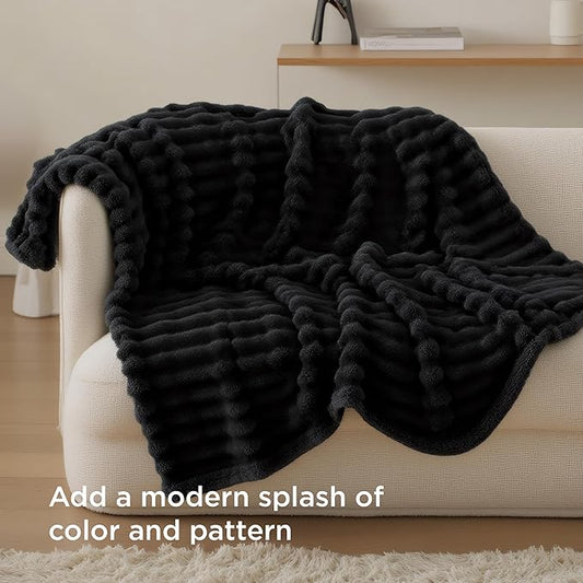 Black Throw Blanket for Couch - GentleSoft Cozy Soft Blankets for Women, Cute Small Fleece Throws for Girls, 50x60 Inches
